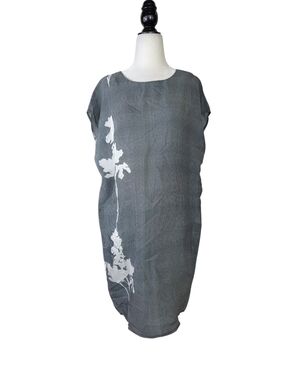 DECJUBA Silk  Grey Classic Mini Dress with White Floral Detail
